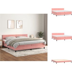 vidaXL Boxspringbed - Luxe fluwelen roze bed met verstelbaar hoofdbord - Pocketvering matras - Middelharde ondersteuning - Huidvriendelijk topmatras - 203x200cm - Bed