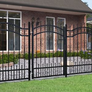 vidaXL Metalen Poort - Poort - Poort met spijlpunten 103x175 cm gepoedercoat staal zwart - Stalen Poort - Zwarte Poort - Sierhekwerk