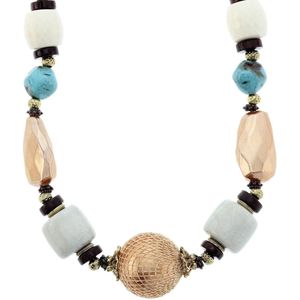 Behave Lange goudkleurige ketting met multi-color kralen