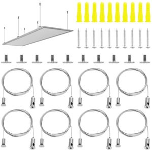 Allecto Plus - Ophangset van roestvrij staal 15 mm x 2 m - LED verstelbaar - Ophangkabel met oogjes voor LED-panelen, plafonds, lampen, foto's en verlichting