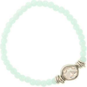 Behave Dames armband glaskralen blauw en steentje 20 cm
