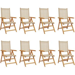 vidaXL Tuinstoelen 8 st Beige Hout en Poly Rattan Tuinstoel - Lounge Stoel - Buitensteunen - Relaxfauteuil - Acacia Hout