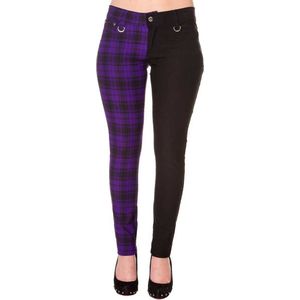 Banned - HALF BLACK HALF CHECK Skinny fit broek - XXS - Zwart/Paars