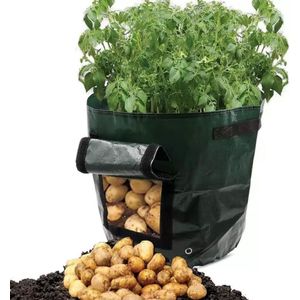 DUOPACK design aardappelzak maat L / kweekzak voor aardappelen, wortels, uien etc / 2 stuks / met oogstluik / groeizak / moestuin / 27L per stuk / balkon /  tuinieren / kweken / lente / moestuinbakken