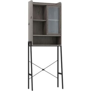 FURNIBELLA-Grijze toiletkast – Schuifdeur van acryl & verstelbare planken, 63x29x170 cm