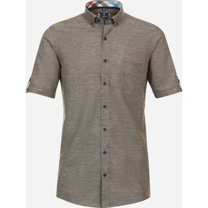 Redmond comfort fit overhemd - korte mouw - popeline - bruin - Strijkvriendelijk - Boordmaat: 43/44