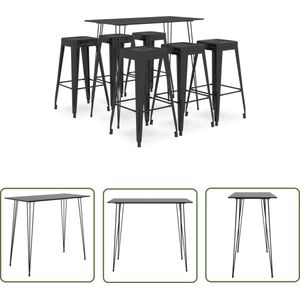 The Living Store 7-delige Barset zwart - Bartafel - Barstoel - Eetkamerset - Lounge Set - Keuken Accessoires