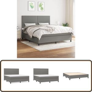 vidaXL Boxspring - Met matras - Donkergrijs - 160x200 cm Boxspringbed - Donkere Kleuren - Verstelbare Hoofdbord - Pocketveer Matras - Middelhard Matras