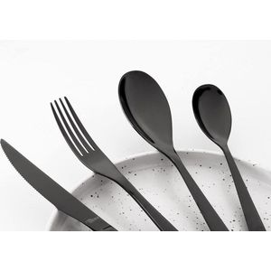 Zwart bestekset 4 personen - Eetbestek 20-delig verguld en glanzend gepolijst titanium 4 mm dik - Biefstukmes - Modern bestek