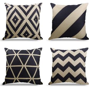 Set van 4 kussenslopen voor bank, decoratie, bankkussen, linnen, outdoor, decoratie, voor slaapkamer, bank, bed, tuin (zwart-beige, 40 x 40 cm)