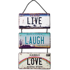 Signs-USA - Live Laugh Love - aan kettingen - Souvenir kentekenplaat nummerbord Amerika - verweerd - 30,5 x 55 cm
