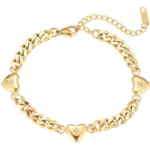 Bijoutheek Armband (Sieraad) Schakel Hartjes Zirkonia Goud