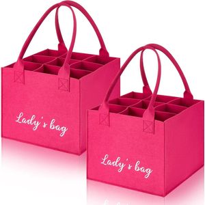 Inovra ® Tas voor 9 Flessen - Herbruikbare Roze Rode Drager met Vakken