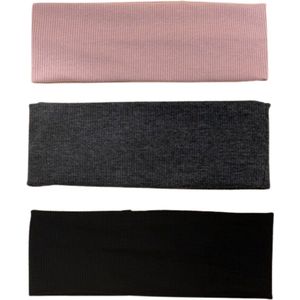 Brede haarband | set van 3 brede hoofdbanden | zwart + grijs + roze