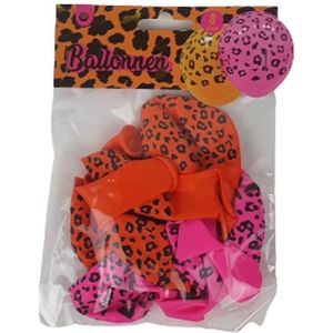 Ballonnen panter print - Oranje / Roze - Latex - 8 Stuks - Feest - Feestje - Party