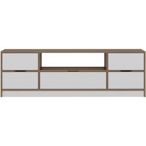 Vente-unique Tv-meubel met 3 deuren, 2 lade en 1 nis - Wit en naturel - MELINYA L 180 cm x H 57 cm x D 35 cm