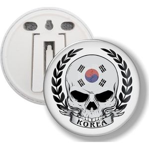 Button Met Clip - Schedel Vlag Korea