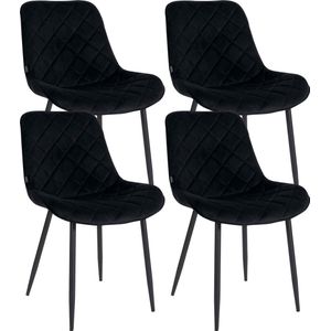 In And OutdoorMatch Stoelen Shanna - Zwart - Set van 4 - Fluweel - Hoogwaardige bekleding - Stijlvolle stoelen - Luxe uitstraling