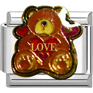 Quiges - Schakel - Bedel - 9mm - charms - Kleurrijk - Teddybeer - met - liefde - Geschikt voor - Nomination- armband - Schakelarmband - italy bedels armband