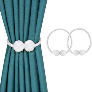Goodivery ® Gordijn tiebacks, 2 stuks magnetische gordijn tiebacks kraal bal gordijn clips touw houder gespen voor thuiskantoor decoratief (wit)