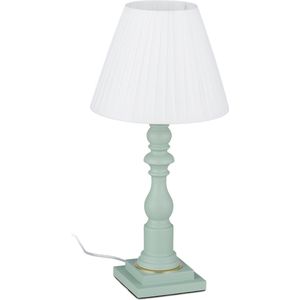 Relaxdays tafellamp vintage - nachtlamp - bureaulamp - houten voet - E27 - groen/wit