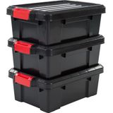 Iris Ohyama Powerbox Opbergbox - 12,5L - Kunststof - Zwart/Rood - Set van 3