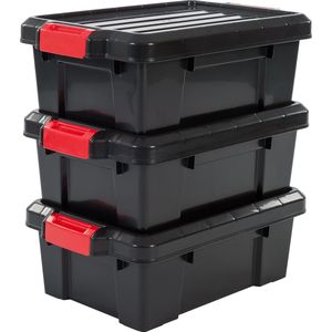 Iris Ohyama Powerbox Opbergbox - 12,5L - Kunststof - Zwart/Rood - Set van 3