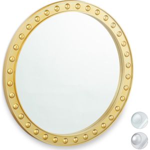 Relaxdays spiegel rond - sierspiegel gang - wandspiegel - design - 50.5 cm rond - modern - goud