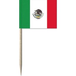 100x Cocktailprikkers Mexico 8 cm vlaggetjes - Landen vlaggen feestartikelen en versieringen