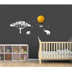 BABYZOO - Nachtlampje - Zon / Maan met stickers - Jungle, Olifant - Kinderkamer - LED