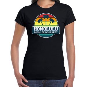 Honolulu zomer t-shirt / shirt Honolulu bikini beach party voor dames - zwart - Honolulu beach party outfit / vakantie kleding / strandfeest shirt XS