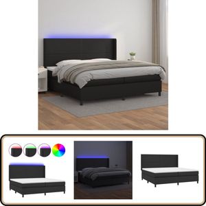 vidaXL Boxspring 200x200 cm met LED en Matras Boxspring Bed - Lederlook Bed - Led Bed - Pocketed Spring Mattress - King Size Bed