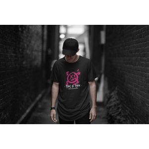 Rick & Rich - T-Shirt Grafitti Smiley Pink - T-Shirt Skatewear - T-Shirt Skateboarding - Zwart Shirt - T-shirt met opdruk - Shirt met ronde hals - T-shirt Cartoon - T-shirt Man - T-shirt met ronde hals - T-shirt maat M