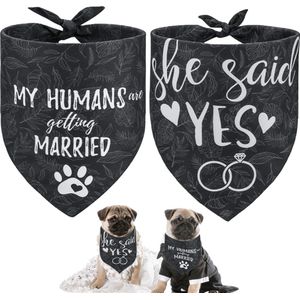 Honden bandana set My Humans are getting Married en She Said Yes zwart grjs wit - hond - bandana - trouwen - huwelijk