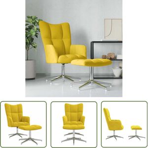 The Living Store Relaxstoel met voetenbank fluweel mosterdgeel - Relaxfauteuil - Fluweel - Mosterdgeel - Lounge Stoel - Design Stoel