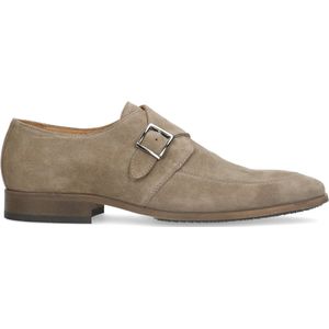 Manfield - Heren - Taupe suède gespschoenen - Maat 44