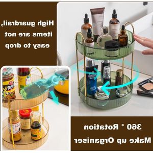 360° roterende make-up organizer voor cosmetica en huidverzorging - groen - 2 lagen