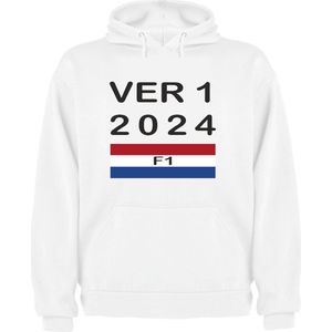 Witte HOODIE UNISEX Max Verstappen 2024 Formule 1 Oranje Fan - Maat xlarge