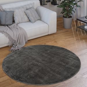 Paco Home Vloerkleed Rond Woonkamer Laagpolig Modern Pluizig Wasbaar Eenkleurig 80 cm Rund