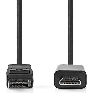 Nedis DisplayPort-Kabel - DisplayPort Male - HDMI Connector - 1080p - Vernikkeld - 1.00 m - Rond - PVC - Zwart - Label
