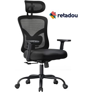 Retadou - Ergonomische bureaustoel met gevoerde lendensteun, 2D-hoofdsteun, verstelbare armleuningen, verbeterd zitkussen, 130° kanteling, computerstoel voor kantoor thuis
