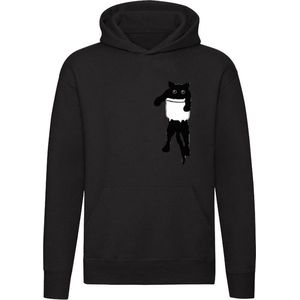 Kat in borstzakje Hoodie | cat | poes | kitten | huisdier | dierendag | grappig | Unisex | Trui | Sweater | Capuchon | Zwart