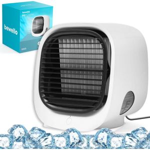 Bewello® - Mini Airco - Mini Ventilator voor Bureau - USB Ventilator met Luchtkoeler - Kleine Tafelventilator Airco - Wit - Mobiele Water Aircooler - met LED moodlight - Fluisterstil