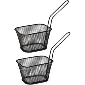 Frituurmandje klein - 2x stuks - zwart - serveermandjes voor patat en snacks - 10 x 8 x 7 cm - RVS