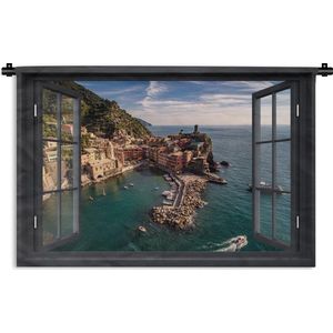 Wandkleed - Wanddoek - Doorkijk - Eiland - Boot - 120x80 cm - Wandtapijt