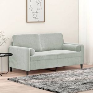 The Living Store Tweezitsbank met sierkussens 140 cm fluweel lichtgrijs - Tweezitsbank - Fluweel Sofa - Grijze Bank - Lounge Meubilair - Comfortabele Bank