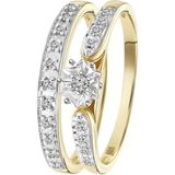 Lucardi Dames Dubbele ring 20 diamanten 0,10ct - Ring - Cadeau - Moederdag - 14 Karaat Goud - Geelgoud