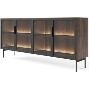 Selsey Lumi – Dressoir met 4 deuren - glazen fronten en LED-verlichting - eik Dunin - 181 cm