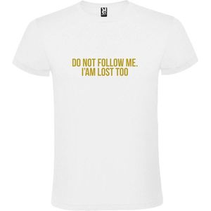 Wit  T shirt met  print van ""Do not follow me. I am lost too. "" print Goud size XS