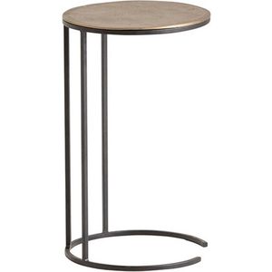 Laptoptafel Monocle Aluminium Goudkleurig Rond – 35x35x58 cm - Bijzettafel Brass Antique – Industrieel Metaal – Tafeltje voor Bank of Fauteuil